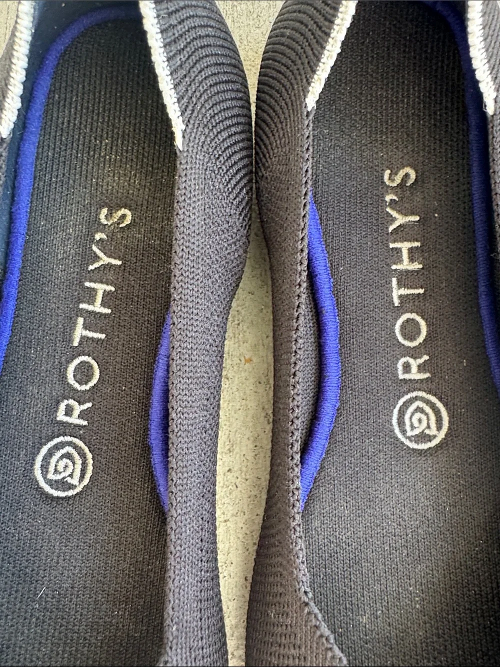 Rothy's Black Knit Women's Ballet Flats with White Trim  back size 8